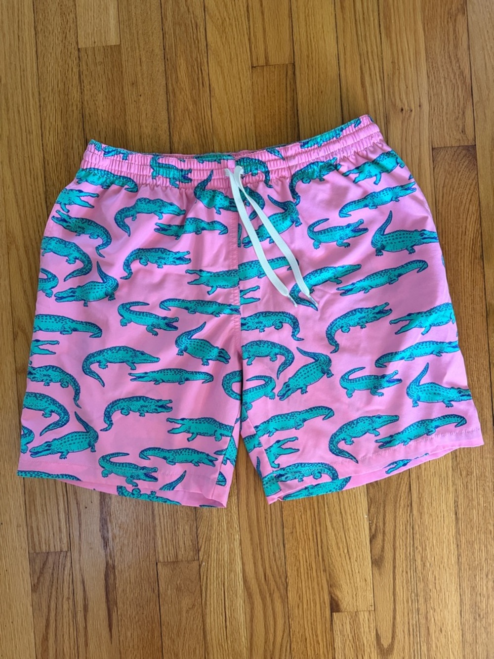 Chubbies Pink Swim Shorts with Teal Alligator Pattern
